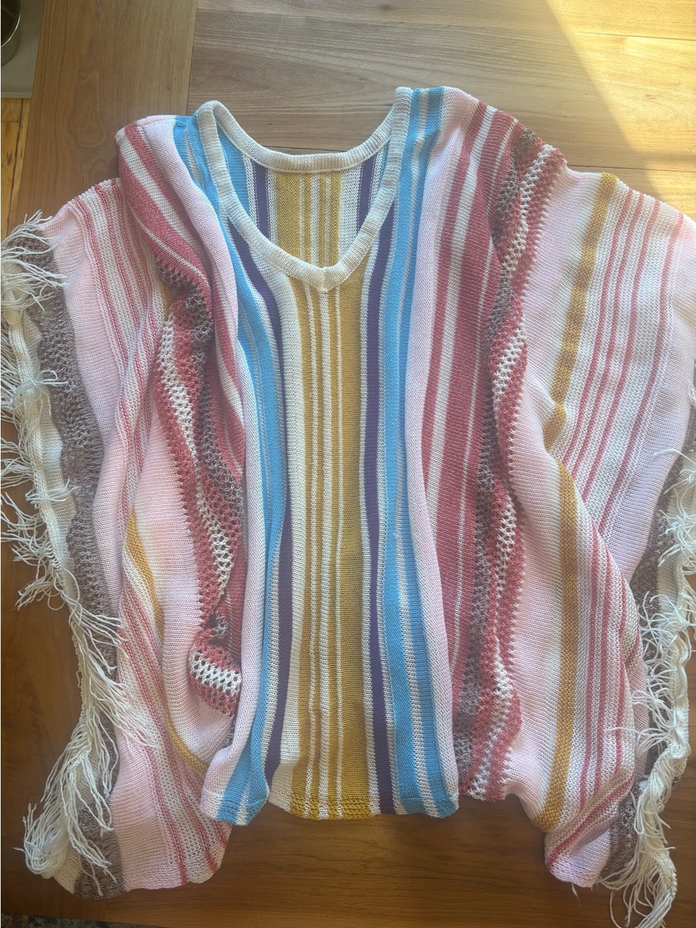 Cupshe Striped Fringe Knit Poncho swim cover-up